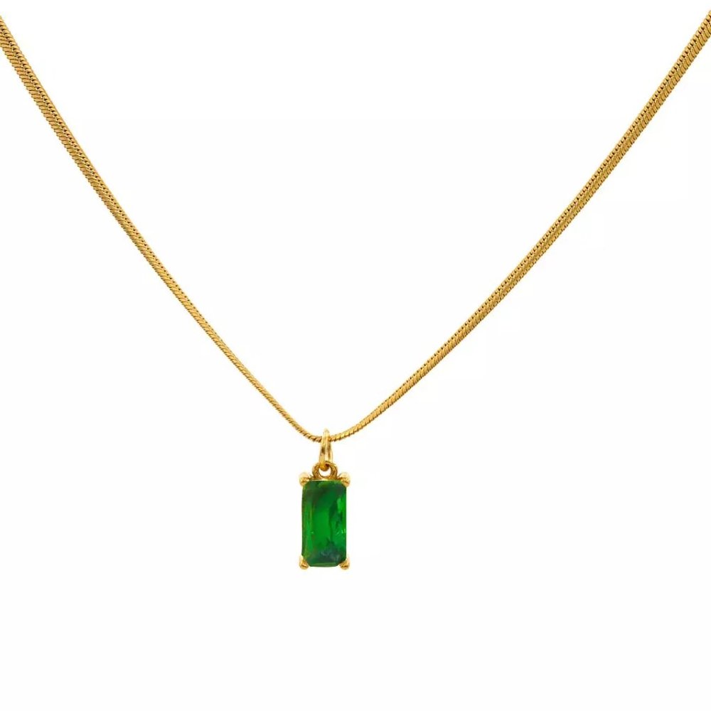 18K Gold Plated Snake Chain Zircon Necklace - Green